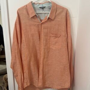 BOHIO 100% Linen Orange Button-Up Shirt